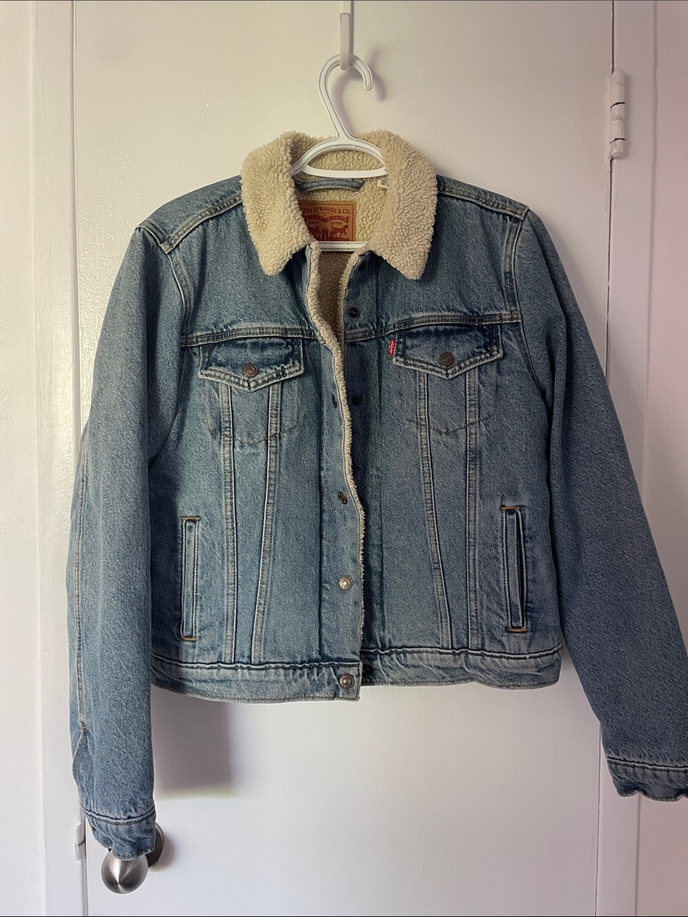 Levi's Light Blue Denim Jacket with Cream Sherpa Collar